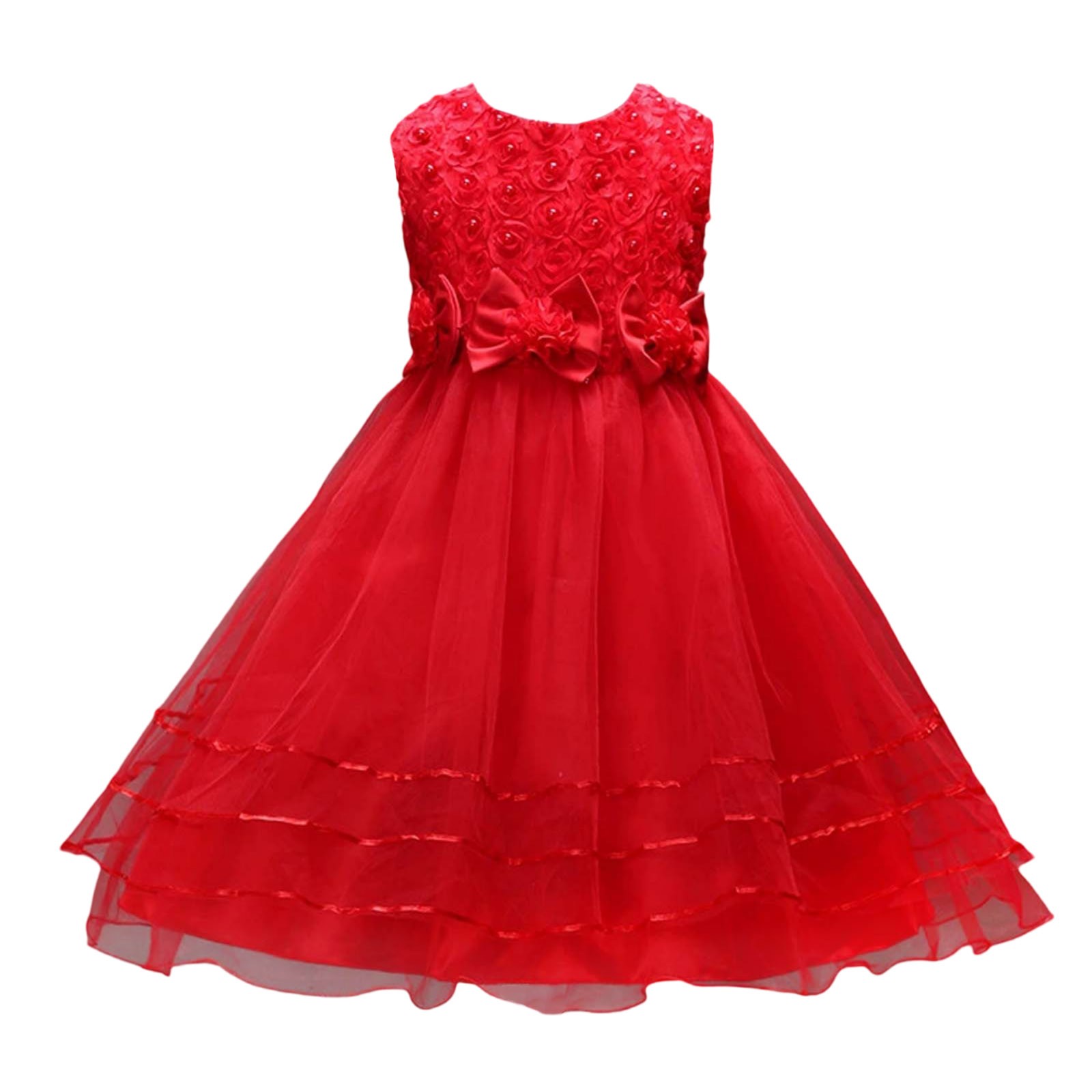 LUOGENLI Dress for Girls Children's Mesh Dress Dress Stylish Little Girl Dress Girls Easter Dresses 5T Fall Girls Easter Dress Size 14-16 Red 7-8 Years